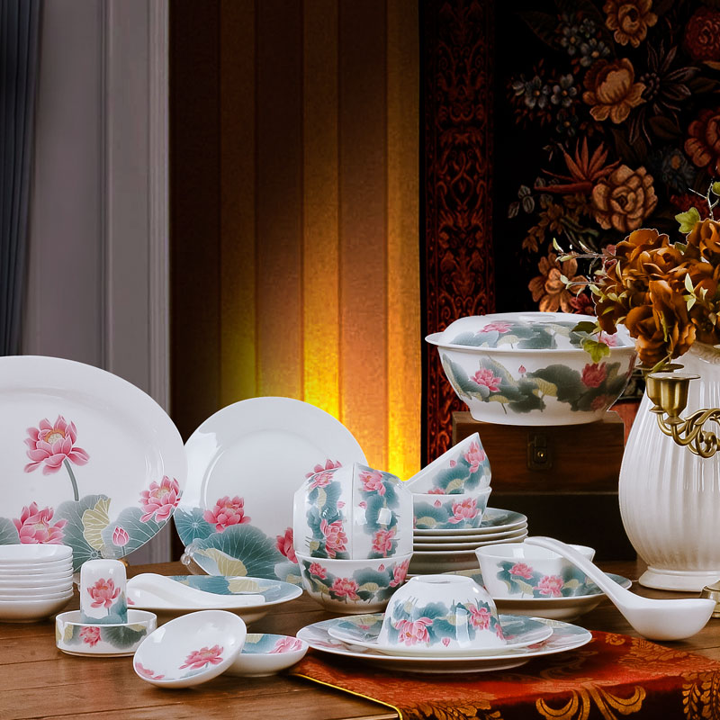 Sun island jingdezhen 56 head of household ceramics tableware suit nine domain Ou bone porcelain set of dishes