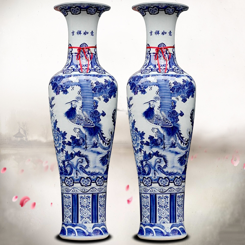 Blue and white landscape of large Blue and white porcelain of jingdezhen ceramics hand - made archaize admiralty vase hotel furnishing articles in the living room