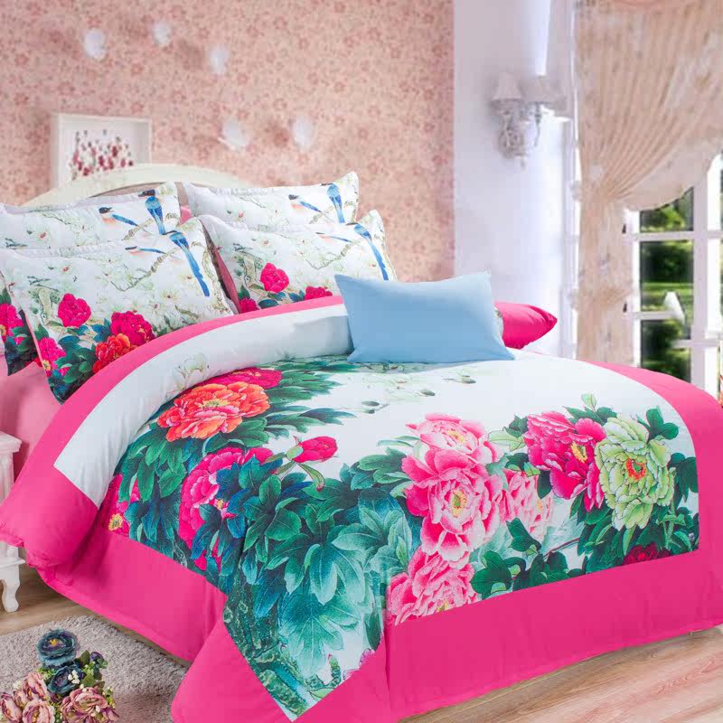 牡丹花四件套春秋磨毛1.