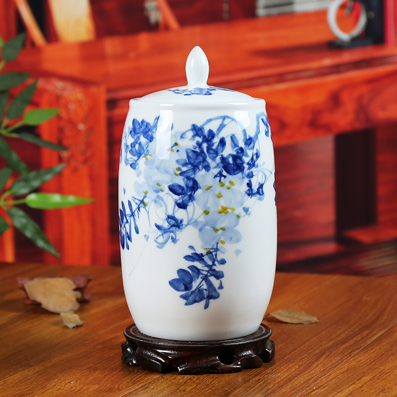 Jingdezhen blue and white ceramics storage tank caddy fixings contracted sitting room adornment of modern household handicraft furnishing articles