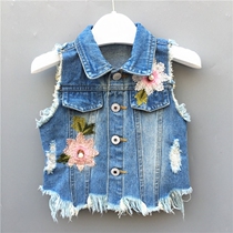 Child Cowboy Waistcoat Girl Vest Girl Spring Dress New Soft Cotton Small Baby Solid Embroidery 2018 Child Clothing