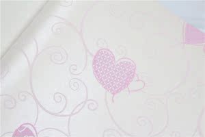 无纺淡紫色爱心中式现代壁纸 温馨柔和淡雅风