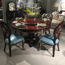 Eurostyle Dining Table And Chairs Solid Wood Carved Round Table Black Sandalwood Dining Room Table Neoclassical 6 People Dining Table And Chairs Combination