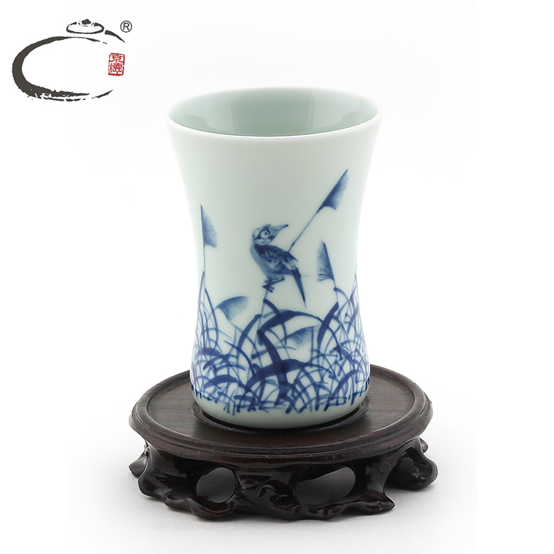 Blue and white bamboo bird and auspicious hand - made teacup jingdezhen craftsmen manually pull embryo sample tea cup bowl master CPU