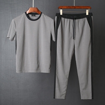 2019 summer new suit mens comfortable breathable mens T-shirt short sleeve round neck casual sports suit