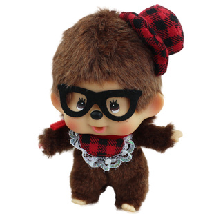 公仔 蒙奇奇公仔15cm毛绒娃娃大头挂件 时尚类包包车饰 眼镜男孩灰色