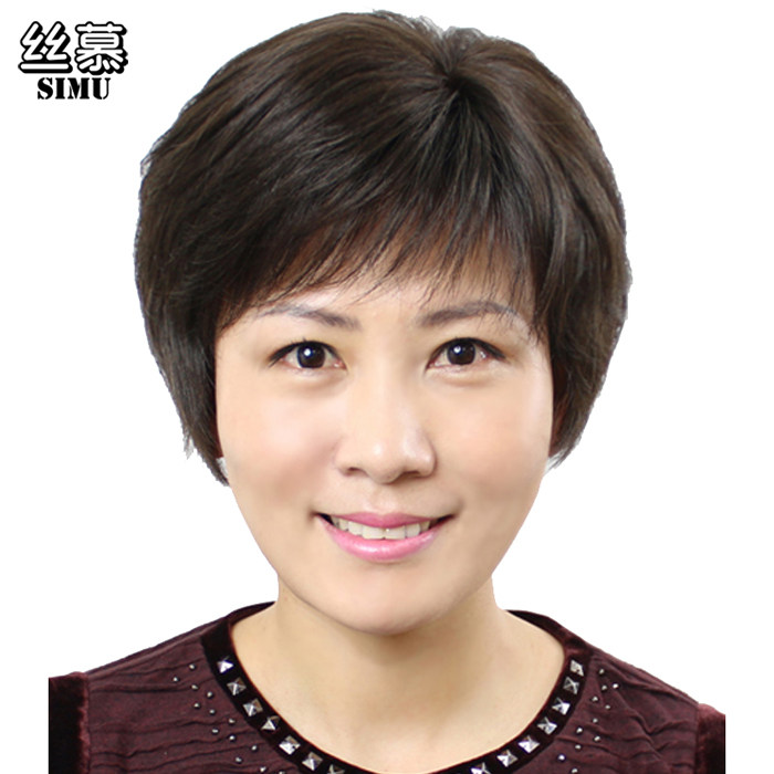 丝慕短发全手织妈妈整顶头套 女士中老年递针假发女真人发老人