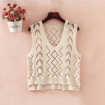 Knitted Vest Womens vest short summer loose pullover open waistcoat shoulder female Korean version of womens outer pagainst jacket jacket