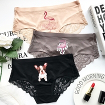 Extravagant pearlescent lace splicing sexy underpants female summer ice silk one-piece without marks lady cotton crotch underpants