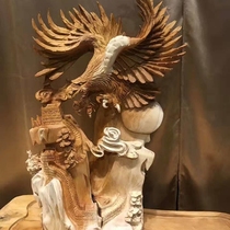 Muyugen Carving factory Eagle spread its wings and show its grand plan Hand-carved cliff cypress two-color material home furnishings direct sales