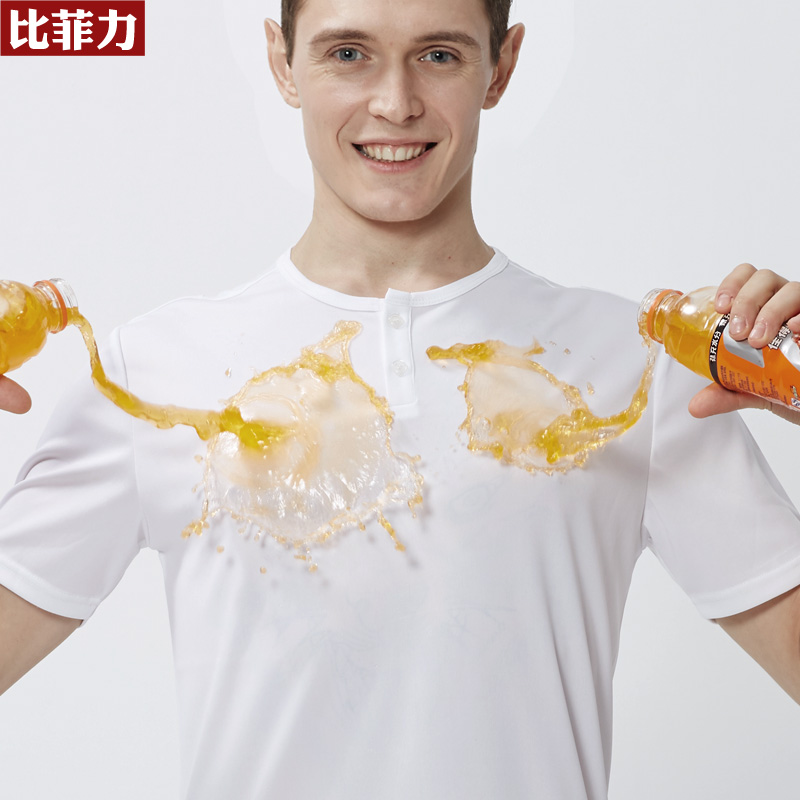 比菲力疏水T恤创意黑科技防水防污亨利领T恤