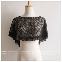 European and American annual meeting banquet evening dress elegant black lace shawl Autumn and winter new smoke gray bridesmaid shawl short section