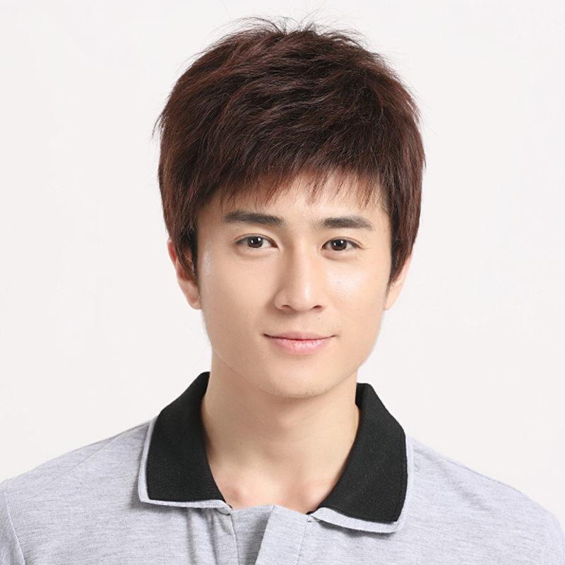 可利丝真发假发 男 短发时尚男发型手织寸头发套青年男真人发l03