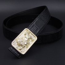 Chinese wind Kirin buckle leather strap Mens personality Smooth Buckle Cow Leather Belt Crocodile Print Genuine Leather Retro Denim Pants Strap