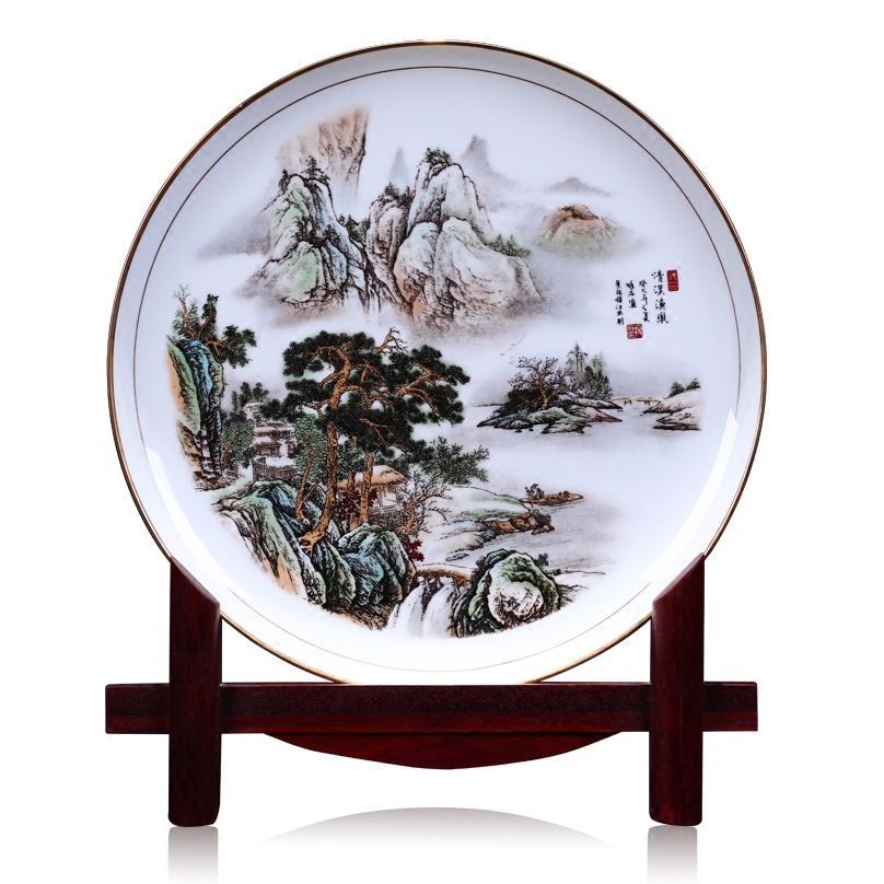 Jingdezhen ceramics decoration hanging dish of modern Chinese style living room paint qingxi yu le sat dish dish crafts