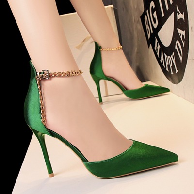 5199-1 in Europe and the us show thin thin and sexy high-heeled silk light mouth hollow-out pointed metal chain one word