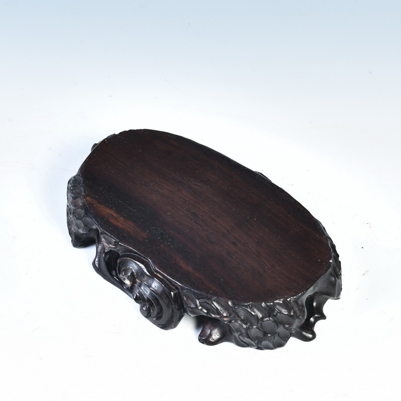 Ebony woodcarvings stone base solid wood oval jade stone base mount taishan stone base flower miniascape of base frame