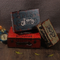 Retro suitcase wooden box American photography props photo antique suitcase made old decorative ornaments window display