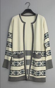 milalio美丽诺纯羊毛衫<em>针织开衫女外套</em>中<em>长款</em>宽