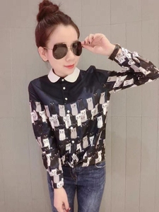 欧洲站2017春装新款欧美时尚个性猫图案单排