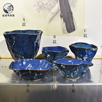 New Chinese creative blue geometric fruit plate ornaments retro ceramic candy plate coffee table living room desktop decorations