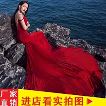 New Movie Lovers Sea View Photo Write Real Photography Big Red Sexy Harness Fish Tailoring Long Trailing Gown
