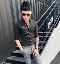 Embroidered short sleeve shirt men Korean tide summer new sleeve shirt hairdresser youth slim Half sleeve shirt