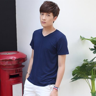 9.9 Summer men's short-sleeved t-shirt Korean version of the V-neck plus size men's solid color t-shirt tide semi-sleeved wholesale