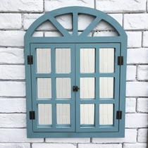 European style retro blue mirror fake window wall decoration fashion personality creative shop window wall decoration mirror false window decoration