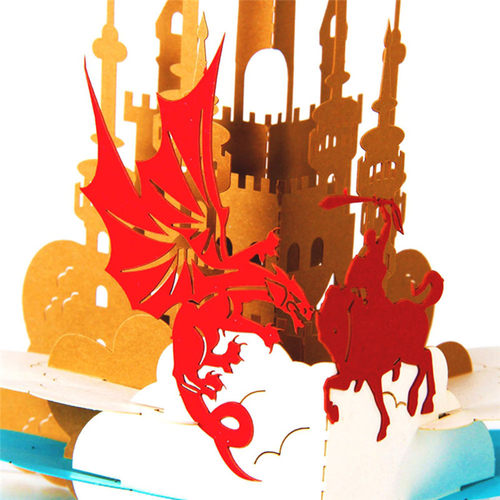 精美3d立体贺卡骑士城堡手工纸雕镂空小卡片定制生日祝福卡_7折现价