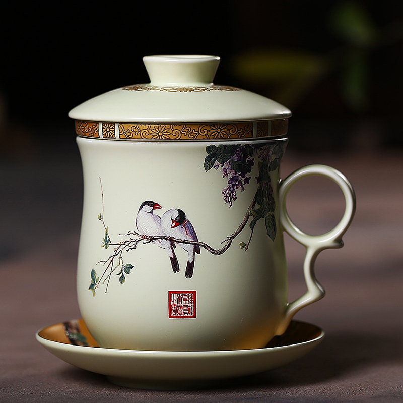 Jingdezhen ceramic cups with cover filter glass ceramic tea cup tea service office and meeting individual cup four times