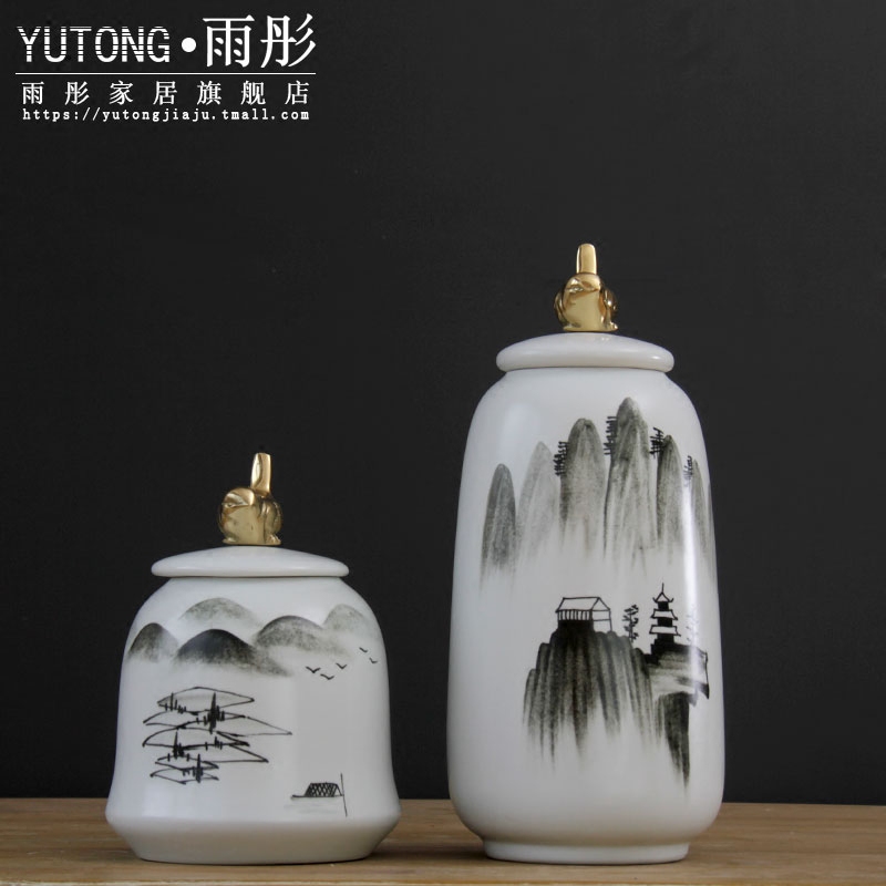 Jingdezhen porcelain pot hand - made scenery zen model metal accessories decorative crafts flower furnishing articles sitting room