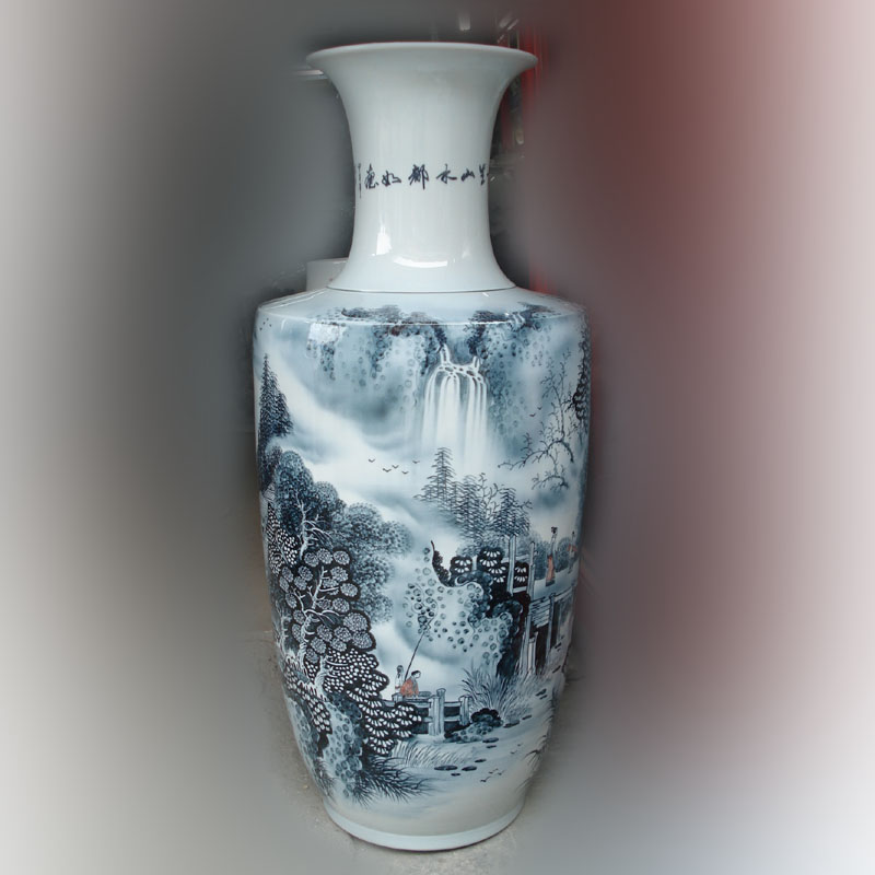 Jingdezhen hand - made color ink landscape high porcelain vase, 100-110 home decorative furnishings appreciate the vase