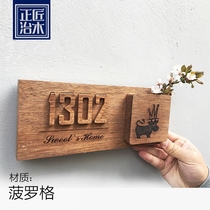 Zheng carpenter wood custom solid wood carving flower arrangement design modeling company house number Retro image signboard creative listing