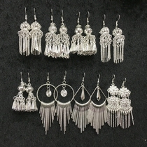 Miao earrings Miao silver earrings Dong earrings retro ethnic style long stage outfit atmospheric wild earrings temperament