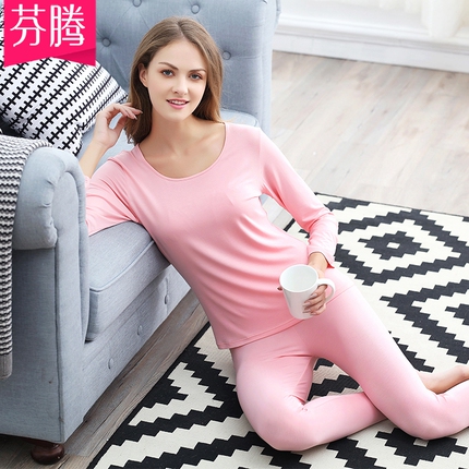 聚划算_芬腾保暖内衣女圆领亲肤美体塑身秋衣