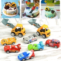 Cartoon excavator cake decoration bulldozer childrens birthday party baking dessert layout engineering car material package