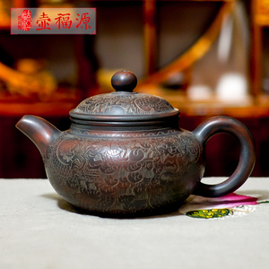 祥龙仿古 纯手工钦州坭兴陶大师精品茶壶 紫砂