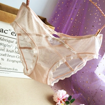 Summer Ladies Comfort Breathable Mesh Yarn Sexy Briefs Cross Lace Side Briefs Feminine Seductive Glamorous Briefs