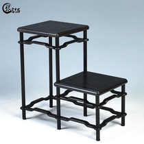 Qin Shu Po Pavilion Xiaobo ancient frame ebony wood carving crafts bonsai base purple sand teapot base solid wood