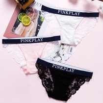 Japanese girl lace trim panties women cotton low waist breifs women translucent mesh couple cotton mens pants