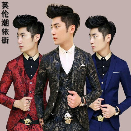 2015秋冬薄款花色男士小西装男潮流夜店装西