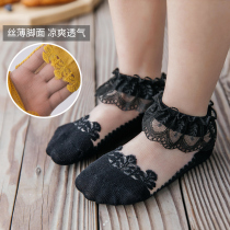 Girls Crystal stockings summer thin childrens socks lace foreign air Princess glass silk short socks baby socks