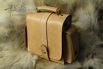 Portable shoulder bag double side sub-bag vegetable tanned cowhide handmade leather mens bag casual first layer leather bag