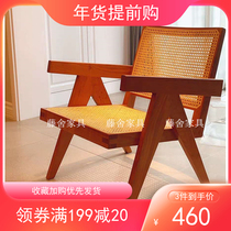 Nordic designer Chandigarh PJ replica dining chair solid wood rattan leisure sofa chair ins living room back chair