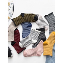 Black and white striped socks in soft soft soft socks heap socks spring and autumn thin summer cotton