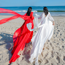 Sanya desert tourist clothes Super fairy red pendulum tail photo long skirt elegant seaside resort beach dress woman