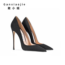 Dare Miss 2022 new fine heel frosted high heel Shoe Commute Pointed Shallow suede black single heel womens shoes 12cm