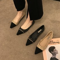 Small fragrant wind single shoe woman 2023 Summer autumn new pointed shallow mouth flat bottom shoes 100 hitch a foot pedal Grandmothers shoes