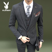 Playboy suit suit suit mens three-piece Korean slim suit night groom groom wedding dress